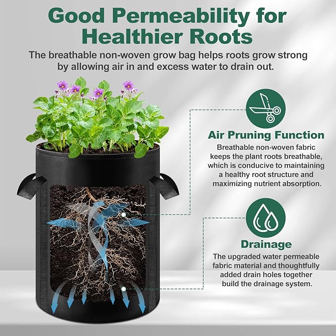 Lezmarket 5 Pack 10 Gallon Potato Grow Bags, Nonwoven Fabric Garden Planters with Reinforced Handle, Large Pots for Potato, Vegetable and Outdoor Plants