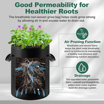 Lezmarket 5 Pack 10 Gallon Potato Grow Bags, Nonwoven Fabric Garden Planters with Reinforced Handle, Large Pots for Potato, Vegetable and Outdoor Plants