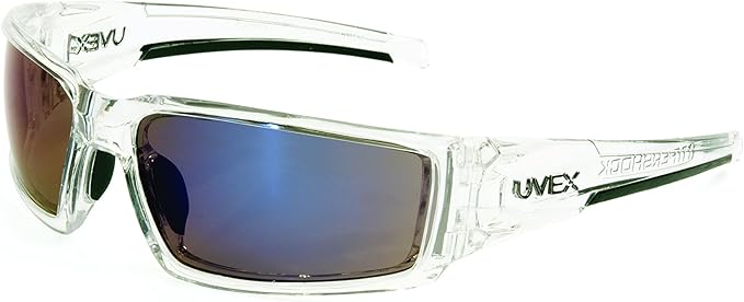 Uvex by Honeywell Hypershock Safety Glasses, Clear Frame with Blue Mirror Lens & Anti-Scratch Hardcoat (S2975)