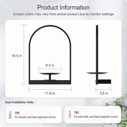 Black Metal Wall Plant Holder - 2-Pack Wall Mounted Plant Stands and Hanging Holders for Indoor Planter and Flower Pot - Arch Decor Shelf for Plant Storage (Pot Not Included)