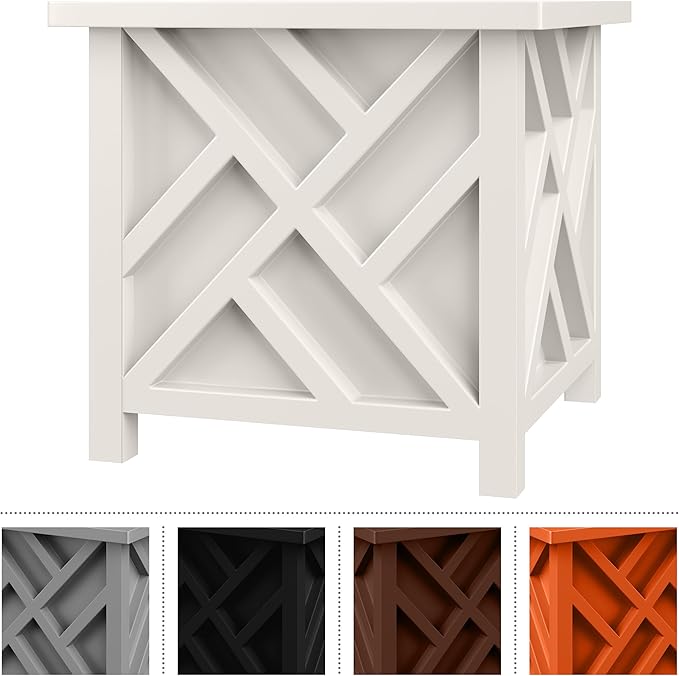 Lattice Design Outdoor Planter Box - 15.5” Square White Plant Pot - Decorative Plant Pots for Front Porch Decor - Flower Pots Outdoor Planters for Porch Patio or Garden Decor by Pure Garden