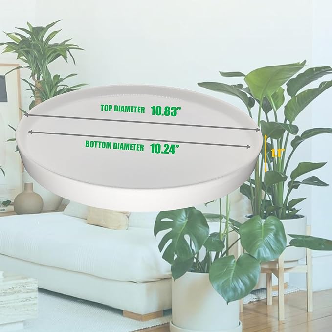 Ceramic Plant Saucer Pot Tray 10 Inch, Planter Saucers 4 5 6 7 8 9 10 11 12 13 Inch for Indoors Outdoor, Durable Sturdy Flower Drainage drip Water Tray for Glazed Pots Base (10.7 Inch-White)