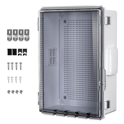 ABS Electrical Junction Box, Ventilated Design, Cable Grommets, IP65 Waterproof Enclosure, Indoor/Outdoor Use with Mounting Panel.(Clear Cover, 15"x11"x5.1")
