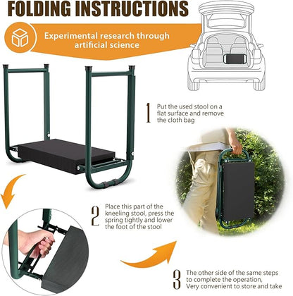 seasky Foldable Garden Kneeler and Seat, Anti-Tipping Gardening Bench Widened Thick Soft Kneeling Pad, Heavy Duty Gardening Stool with Tool Bag,Gardening Gift for Women