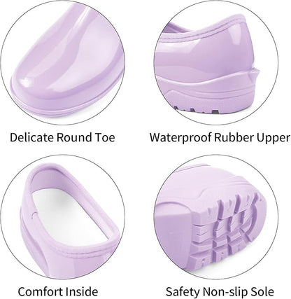DKSUKO Waterproof Garden Shoe for Women Outdoor Slip-On Rain Boots Short Ankle Work Shoes and Garden Clogs with Comfort Insole