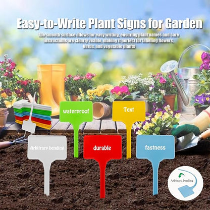 50Pcs Waterproof Plant Labels, Large Plastic T-Type Plant Tags for Outdoor Indoor, 5 Colors Thickened Garden Markers for Potted Plants & Flowers, 5.6 * 15cm