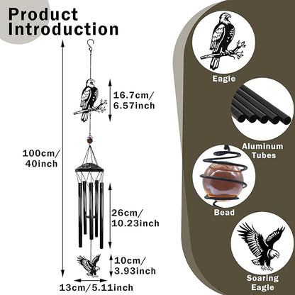 Patriotic Wind Chimes Outdoor Decor - 40" Bald Eagle Large Wind Chimes for Outside Deep Tone,Memorial Windchimes for Backyard Balcony Porch Home Decor,Best Gifts for Women/Men Friend Birthday Holiday