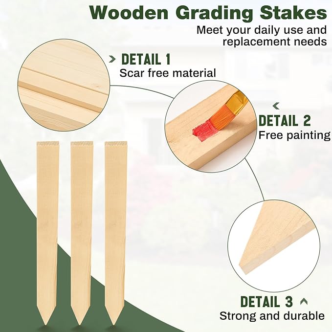 48 Pieces Wooden Garden Stakes 18 Inch Grade and Survey Stakes Wooden Garden and Sign Posts for Plant Support Silt Fence Yard Farm Survey Boundaries Baselines