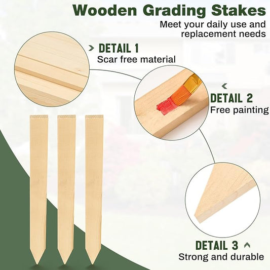 48 Pieces Wooden Garden Stakes 18 Inch Grade and Survey Stakes Wooden Garden and Sign Posts for Plant Support Silt Fence Yard Farm Survey Boundaries Baselines