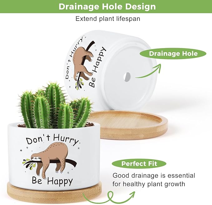 3 Pcs Sloth Ceramic Plant Pots,Funny Planter Gifts for Women,for Indoor Plants Garden Planters Succulent Pots, with Drainage Holes and Saucer(No Plants) (Sloth)