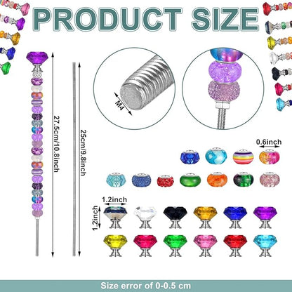 Tigeen 236 Pcs Garden Stake DIY Fairy Wand Plant Stake with 12 Colorful Crystal Stopper Top 12 Threaded Rod with 200 Large Hole Bead for Spring Summer Holiday Outdoor Decorations(Colorful Ribbons)