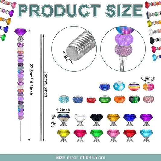 Tigeen 236 Pcs Garden Stake DIY Fairy Wand Plant Stake with 12 Colorful Crystal Stopper Top 12 Threaded Rod with 200 Large Hole Bead for Spring Summer Holiday Outdoor Decorations(Colorful Ribbons)