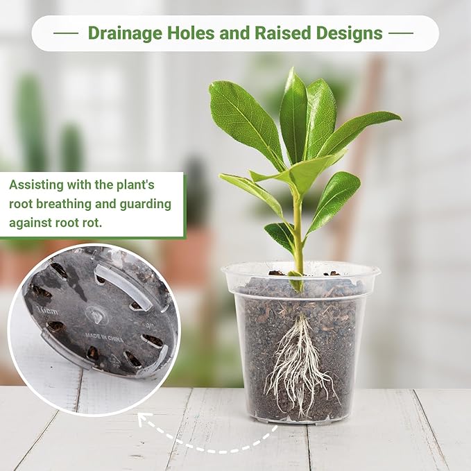 GREANER 4 Inch Reinforced Clear Nursery Pots, 30 Packs Seed Starter Pots for Indoor Outdoor Plants, Flexible Seedling Pots with 20 Plant Labels and Drainage Holes- Transparent