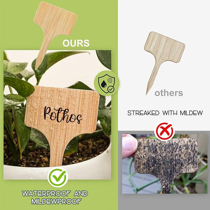 VITEVER 100pcs Plant Labels, T-Type Plastic Tags with Marker Pen, Waterproof Garden Signs for Outdoor Plants (3.9” x 2.4”)