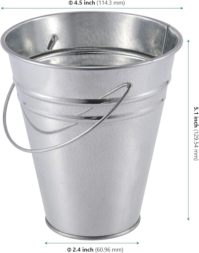 KINJOEK 16 PCS Galvanized Metal Bucket with Handle, 4.5 x 5.1 Inch Small Round Flower Pot Plant Basket, Galvanized Planter Pail for Balconies, Gardens, Patios, Office, Parties and Weddings