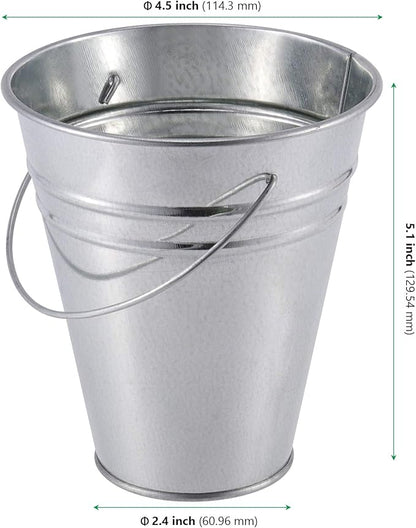 KINJOEK 16 PCS Galvanized Metal Bucket with Handle, 4.5 x 5.1 Inch Small Round Flower Pot Plant Basket, Galvanized Planter Pail for Balconies, Gardens, Patios, Office, Parties and Weddings