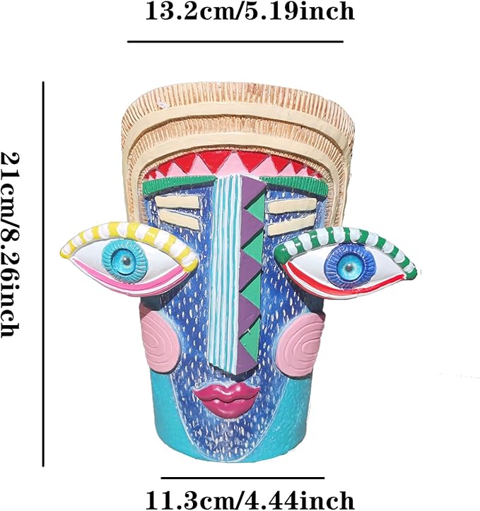 Big Eye Face Planter, Tall Cartoon Abstract Resin Flower Pot, Colorful Funky Vase for Succulents (Blue, Large)