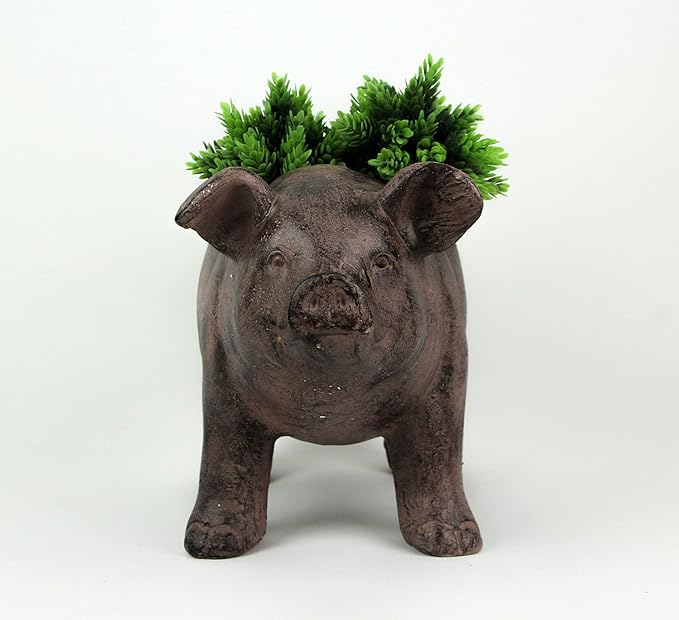 Zeckos Rustic Brown Smiling Pig Resin Decorative Planter - 17 Inches Long - Great for Flowers and Succulents - Perfect for Both Indoor and Outdoor Decor Settings
