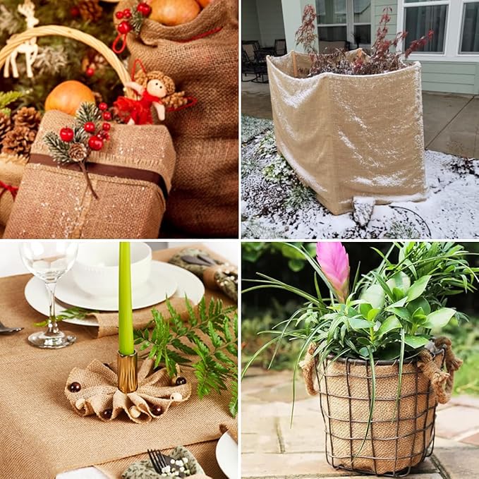 Burlap Fabric Roll, 12" x 30 Feet Burlap Garden Fabric Natural Jute for Decorations, Crafts, Weddings, Table Runner, Landscaping, Plants & Tree Covering