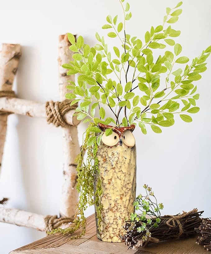 GeLive 9 Inch Owl Ceramic Vase, Farmhouse Flower Vase, Retro Owl Planter, String Pearl Succulent Pot for Bud Cutting Hydroponic Plant, Indoor Outdoor Home Decor, Cute Owl Fun Animal Cartoon Gift