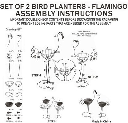 Metal Flamingo Planter with Basket -Garden Bird Planters for Outdoor Indoor Lawn,Yard,Porch,Patio, Garden Decorations（Set of 2）