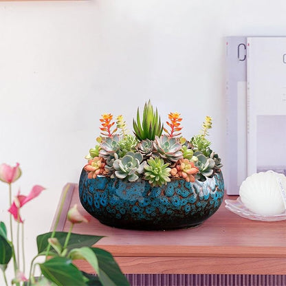 Lotus Bowl Planter, Lotus Bowls for Planting in Water Indoors, Ceramic Planters for Indoor Plants, Thickened Round Planter, for Succulent Plants Leak-Proof Design (Dark Blue)