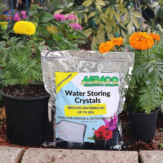 AABACO Water Storing Crystals - for Indoor & Outdoor Plants - Mix Crystals with Soil to Reduce The Amount of Watering Needed - Protect Against Heat - Watch Your Garden & Plant Grow (1LB)