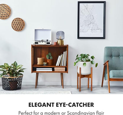 Fox & Fern Mid Century Plant Stand — 8 Inch Fixed Size Wooden Plant Stand for Indoor Planters (Not Included) - Raised Flower Pot Holder for Indoors - Plug In Design - Two Height Options - Acacia