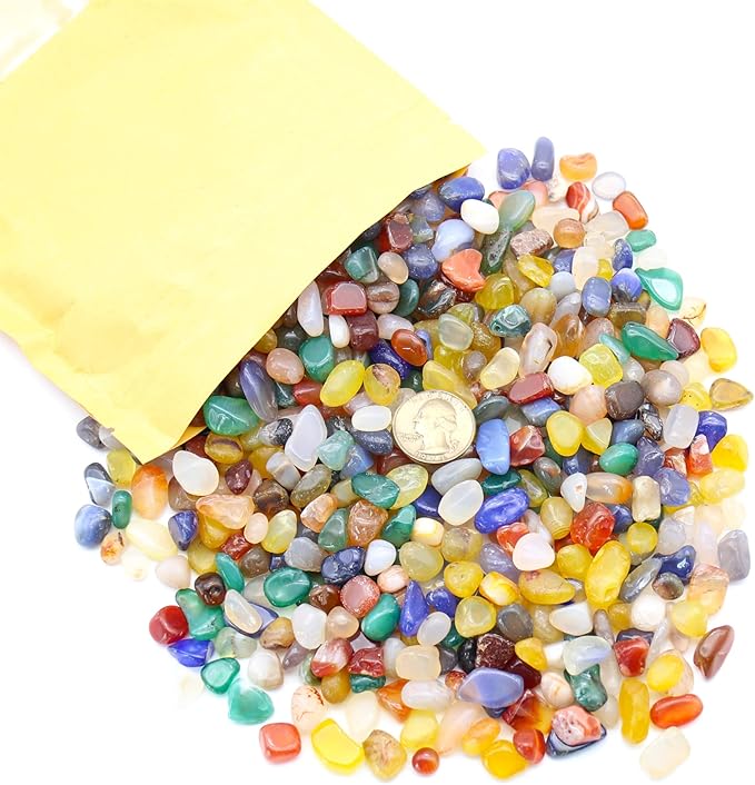 Agate Stone. Polished Natural Agate Pebbles. 3/8 Inch - 2 lbs. Mixed Color. for Succulents, Pots, Plants, Crafting, Vase Fillers (XSM (0.375 Inch), Agate - Mixed Color Polished, 2)