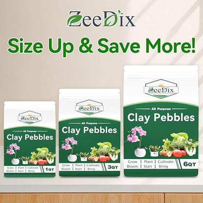 Zeedix 3QT Leca Clay Pebbles for Plants, 4mm-16mm Clay Balls Hydroton Leca Balls for Hydroponic Growing Gardening Orchids Drainage Decoration Aquaponics