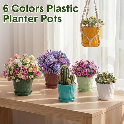 48 Pack 4 Inch Plant Pots Bulk Small Pots for Succulents Waffle Texture Plastic Planter with Drainage Holes and Saucers for Indoor Outdoor Plants Flowers, Seedlings (Multiple Colors)