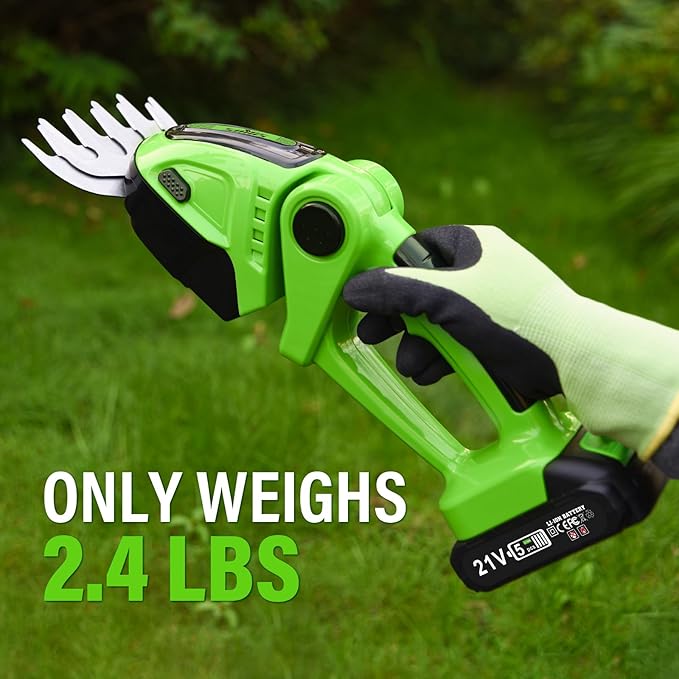 SOYUS Cordless Grass Shear, 2-in-1 Handheld Hedge Trimmers, 21V Electric Grass Trimmer & Shrubbery Trimmer, Battery Operated Hedge Trimmer for Garden/Lawn with Charger and 2Pcs Batteries