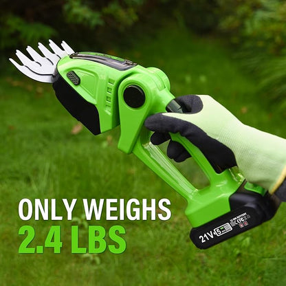 SOYUS Cordless Grass Shear, 2-in-1 Handheld Hedge Trimmers, 21V Electric Grass Trimmer & Shrubbery Trimmer, Battery Operated Hedge Trimmer for Garden/Lawn with Charger and 2Pcs Batteries