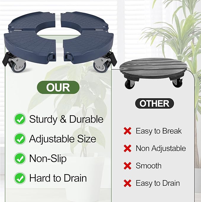 Plant Caddy Stand with 360° Wheels Adjustable 15-22 Inch Rolling Plant Stand Heavy Duty Large Plant Cart Dolly with Casters 440lbs Capacity for Large Planter, Garden Pot, Flower Pot, Blue, 1 Pack