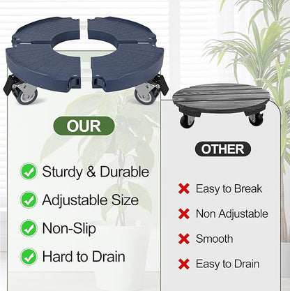 2 Pack Plant Caddy Stands with 360° Wheels Adjustable 15-22 Inch Rolling Plant Stands Heavy Duty Large Plant Carts Dolly with Casters 440lbs Capacity for Large Planter, Garden Pot, Flower Pot, Blue