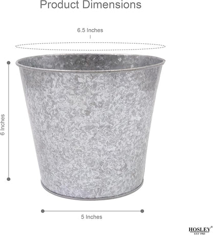 Hosley Set of 2 Galvanized Bucket/Pots with PVC Liner, 6.5" Dia x 6" H Ideal Gift for Floral Arrangements Wedding Home Office Party DIY Indoor Outdoor Garden Patio