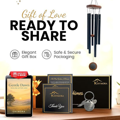 36" Personalized Memorial Wind Chimes with Custom Photo Pendant & a Letter from Heaven | Sympathy Gift for Loss of Loved One, Sentimental Gifts Idea, dog memorial gifts for loss of dog - Black