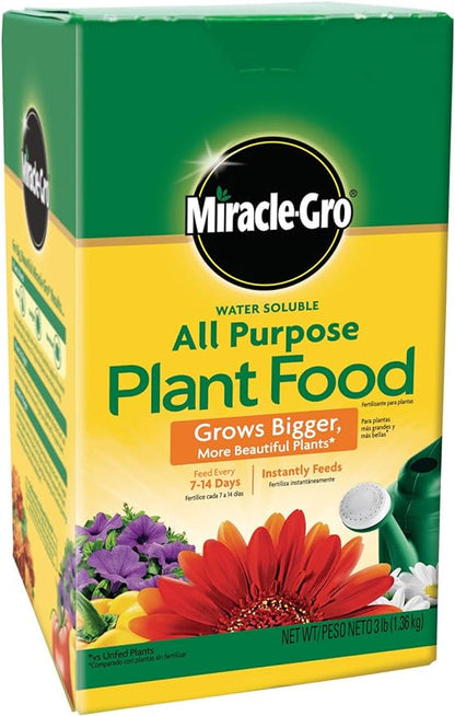 Miracle-Gro Water Soluble All Purpose Plant Food - Fertilizer For All Indoor or Outdoor Plants including Roses, Flowers, Vegetables, Houseplants, Trees, and Shrubs, 3 lbs.