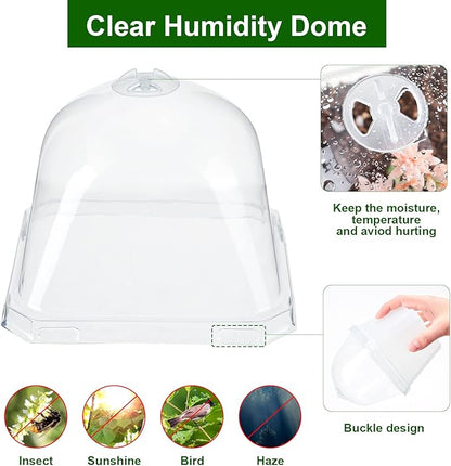42 Pack 4 Inch Clear Plant Nursery Pot Sets with Humidity Dome and Drain Holes Include 20 Plastic Gardening Pot 20 Labels, 2 Marker Pen Seed Starting Container for Seedlings Vegetables Succulents