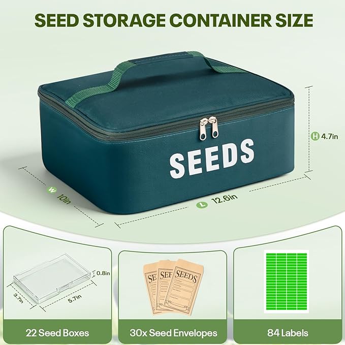 22 Slots Seed Storage Organizer Box with 30 Seed Envelopes & 84 Labels – Seed Bank Kit for Saving, Seed Packet Organizer Can Hold 160+ Seed Envelopes, Great Gift for Seed Keeper & Garden Lovers