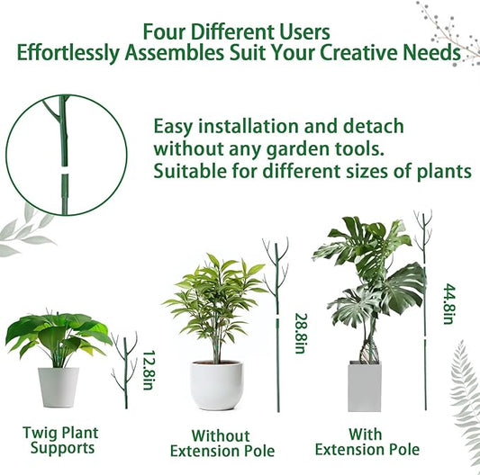 6 Pack Plant Support Plant Stakes for Indoor and Outdoor Plants, 44.8” Plant Sticks with Plant Clips Twist Tiers and Plant Tiers for House Potted Plants, Monstera Plant Support for Climbing Plants