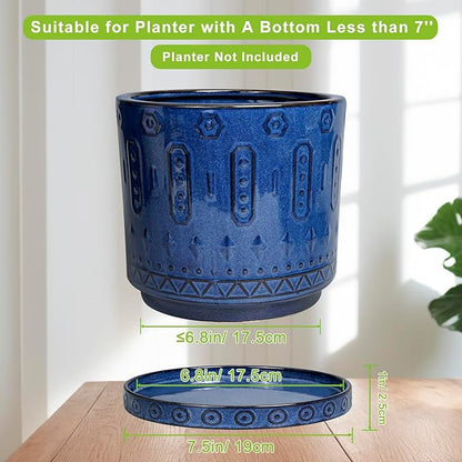 Plant Water Catcher Tray - Ceramic Plant Saucer for Outdoors 7.5 Inch Plant Pot Saucer Plant Drip Tray for Potted Plants Drainage Decorative Round Flower Pot Saucer Blue