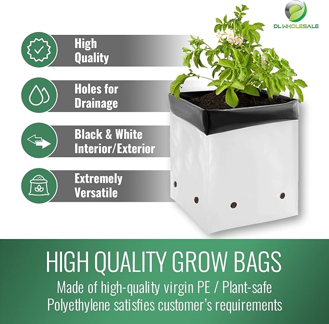 Grow1 1 Gallon Grow Bags (100 Pack) Black and White Poly Bags for Plants, Perfect for Plant Nursery Bags, Seedling Bag & Greenhouse Grow Bags, PE 1 Gallon Plastic Grow Bags