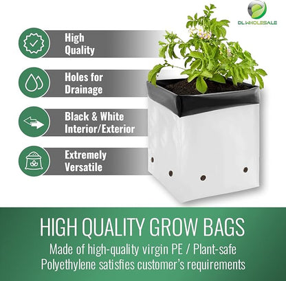 DL Wholesale Grow1 1/2 Gallon Grow Bags (100 Pack) Black and White Poly Bags for Plants, Perfect for Plant Nursery Bags, Seedling Bag & Greenhouse Grow Bags, Half Gallon Nursery Pot