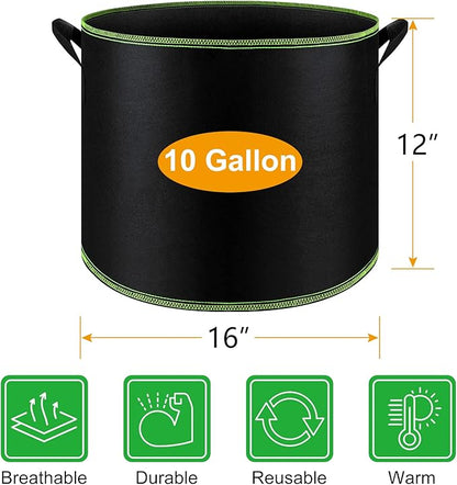FEPITO 5 Pack 10 Gallon Grow Bags Heavy Duty Aeration Fabric Pots Plant Grow Bags with Handles Thickened Nonwoven Fabric Pots for Vegetable Fruits Flowers Plant