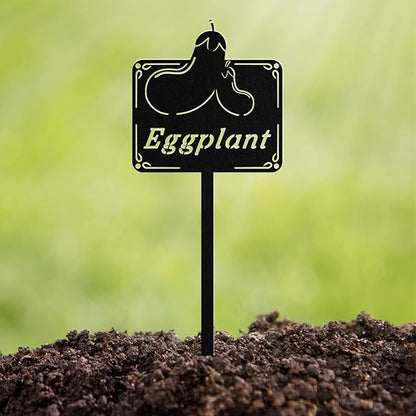 Metal Seed & Plant Labels - Plant Markes for Seedlings-Plant Tags for Pots - Garden Signs for Vegetable - Durable Markers for Plants Outdoor Waterproof - Garden Decor for Farmhouse(Eggplant)
