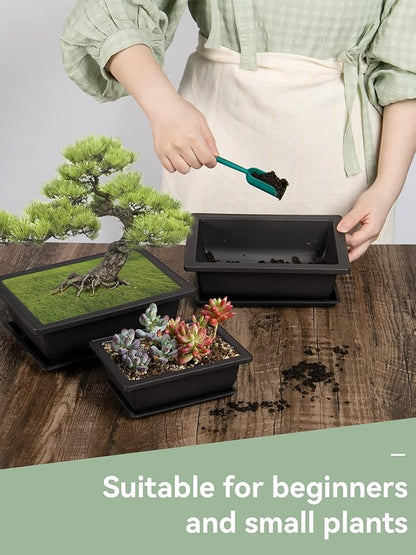 PAMASE 8 Packs Bonsai Training Pot with Humidity Tray - 6.5in & 9in Training Nursery Pots Kit, Plastic Plants Growing Planter with Drainage Tray, Indoor Succulents Decor Garden