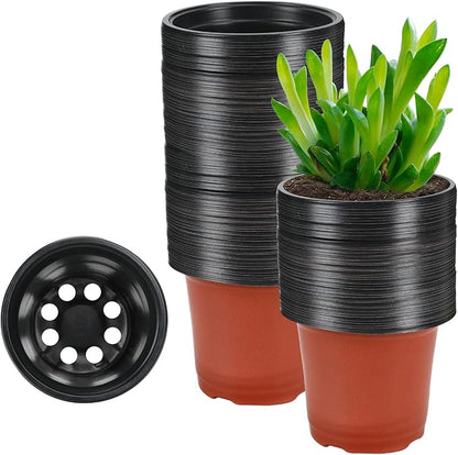 Augshy 110 Pcs 3.5 Inch Plastic Plant Pots, Nursery Pots for Succulents Seedlings, Small Plant Pots with Drainage Holes, Plastic Garden Pots for Home Gardening