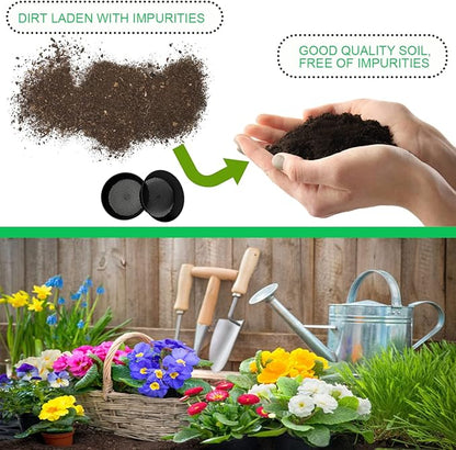 2 Pcs Round Garden Soil Sieve Pan with Handle Sand Sifter Set for Sieve Work of Small Gravel, Soil, Sand（Black）