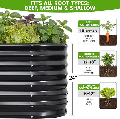 Galvanized Raised Garden Bed Outdoor 24'' Deep | Oval Metal Garden Beds with Easy Assembly & Planter Box for Planting Deep Root Vegetables Fruits Flowers, 4x2x2ft Grey 2pcs